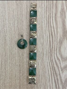 Vintage Sterling Silver Jade Bracelet and Pendant